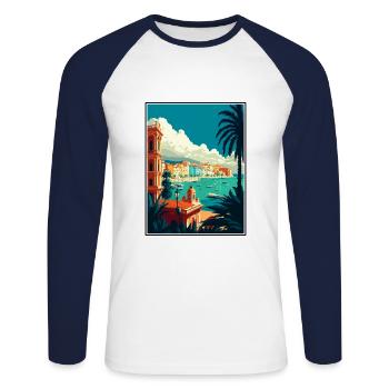 Syrakus Italien Vintage Reiseposter WPA Souvenir - Unisex Baseballshirt langarm - Weiß/Navy - Vorne - Nik (191cm)