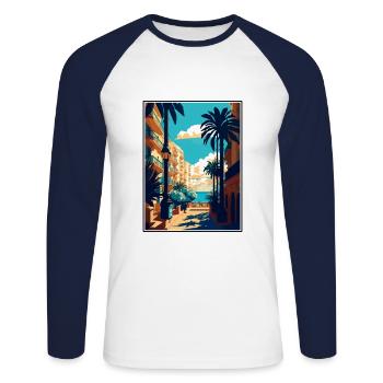 Malaga Espagne Vintage voyage affiche WPA Souvenir - T-shirt baseball manches longues Homme - blanc/marine - Devant - Nik (191cm)
