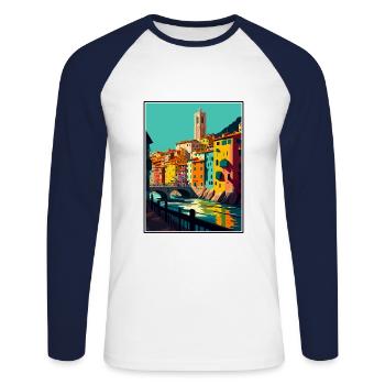 Girona Spain Vintage Travel Poster WPA Souvenir - Unisex Long Sleeve Baseball T-Shirt - white/navy - Front - Nik (191cm)