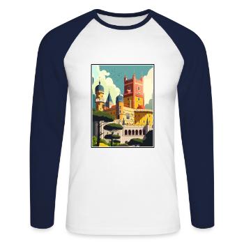 Sintra Portugal Vintage voyage affiche WPA Souvenir - T-shirt baseball manches longues Homme - blanc/marine - Devant - Nik (191cm)