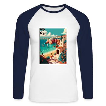 Lagos Portugal Vintage Reiseposter WPA Souvenir - Unisex Baseballshirt langarm - Weiß/Navy - Vorne - Nik (191cm)