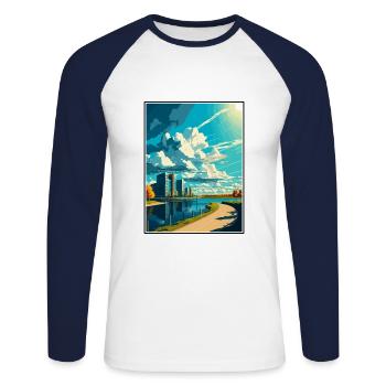 Almere Pays-Bas Vintage voyage affiche Souvenir - T-shirt baseball manches longues Homme - blanc/marine - Devant - Nik (191cm)