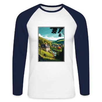 Ardennes France Vintage voyage affiche WPA Souvenir - T-shirt baseball manches longues Homme - blanc/marine - Devant - Nik (191cm)