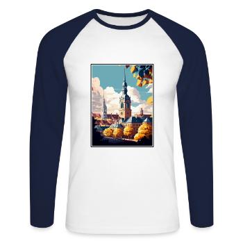 Dortmund Germany Vintage Travel Poster Souvenir - Unisex Long Sleeve Baseball T-Shirt - white/navy - Front - Nik (191cm)