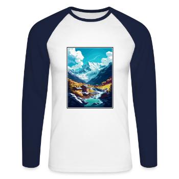 Saas Fee Schweiz Vintage Reiseposter WPA Kunst - Unisex Baseballshirt langarm - Weiß/Navy - Vorne - Nik (191cm)