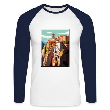 Cuenca Spain Vintage Travel Poster WPA Souvenir - Unisex Long Sleeve Baseball T-Shirt - white/navy - Front - Nik (191cm)