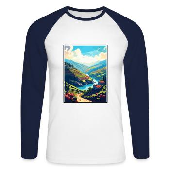 Vallée du Douro Portugal Vintage Travel Poster WPA - T-shirt baseball manches longues Homme - blanc/marine - Devant - Nik (191cm)