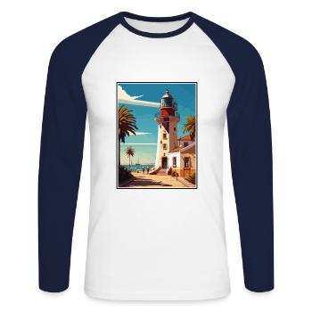 Faro Portugal Vintage voyage affiche WPA Souvenir - T-shirt baseball manches longues Homme - blanc/marine - Devant - Nik (191cm)