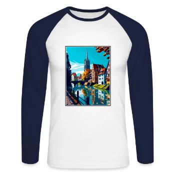 Ulm Germany Vintage Travel Poster WPA Souvenir - Unisex Long Sleeve Baseball T-Shirt - white/navy - Front - Nik (191cm)