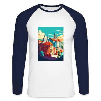 Bratislava Slowakei Vintage Reiseposter Souvenir - Unisex Baseballshirt langarm - Weiß/Navy - Vorne - Nik (191cm)