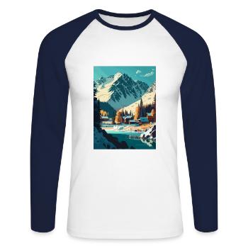 Arosa Switzerland Swiss Vintage Travel Poster WPA - Unisex Long Sleeve Baseball T-Shirt - white/navy - Front - Nik (191cm)