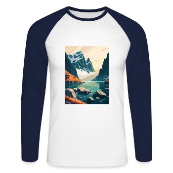 Bodo Norway Norwegian Vestfjorden Travel Poster - Unisex Long Sleeve Baseball T-Shirt - white/navy - Front - Nik (191cm)