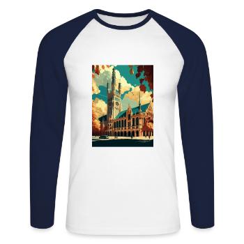 Munich Allemagne Vintage voyage affiche WPA Souvenir - T-shirt baseball manches longues Homme - blanc/marine - Devant - Nik (191cm)