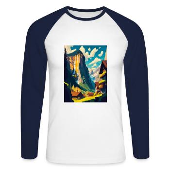 Lauterbrunnen Suisse Affiche de voyage Vintage - T-shirt baseball manches longues Homme - blanc/marine - Devant - Nik (191cm)