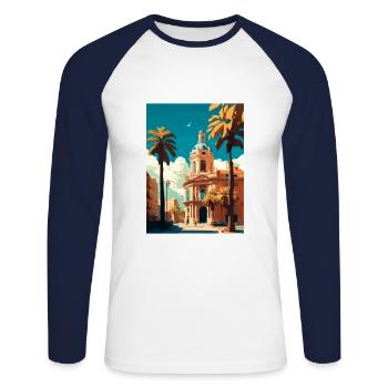 Valence Espagne Vintage voyage affiche WPA Souvenir - T-shirt baseball manches longues Homme - blanc/marine - Devant - Nik (191cm)