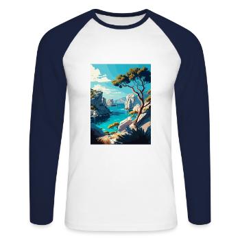 Calanques France Décoration Ar Affiche De Voyage - T-shirt baseball manches longues Homme - blanc/marine - Devant - Nik (191cm)