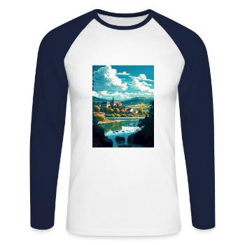 Dordogne Décoration Vintage Voyage Affiche Souvenir - T-shirt baseball manches longues Homme - blanc/marine - Devant - Nik (191cm)