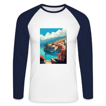 Céphalonie Grèce décoration Vintage Travel Poster - T-shirt baseball manches longues Homme - blanc/marine - Devant - Nik (191cm)