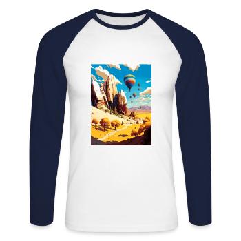 Cappadoce Décoration Vintage Voyage Affiche WPA - T-shirt baseball manches longues Homme - blanc/marine - Devant - Nik (191cm)