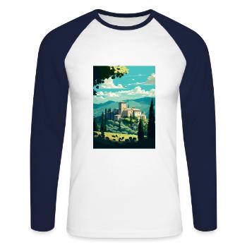 Assise Italie Vintage voyage affiche WPA Souvenir - T-shirt baseball manches longues Homme - blanc/marine - Devant - Nik (191cm)