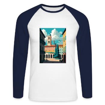 Bologne Décoration Italie Vintage Voyage Affiche WPA - T-shirt baseball manches longues Homme - blanc/marine - Devant - Nik (191cm)