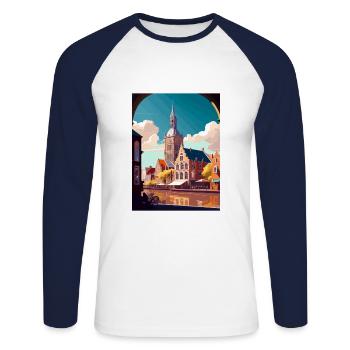Haarlem Netherlands Vintage Travel Poster Souvenir - Unisex Long Sleeve Baseball T-Shirt - white/navy - Front - Nik (191cm)