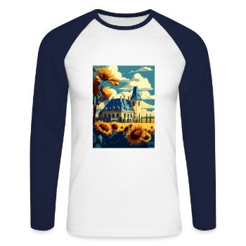 Vallée de la Loire France Vintage voyage affiche Souvenir - T-shirt baseball manches longues Homme - blanc/marine - Devant - Nik (191cm)