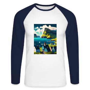 Île Féroé Danemark Les îles Affiche de voyage - T-shirt baseball manches longues Homme - blanc/marine - Devant - Nik (191cm)