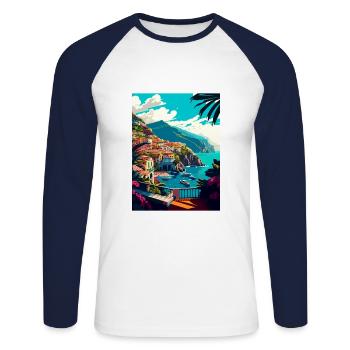 Amalfi Italie Décoration Vintage Voyage Affiche WPA - T-shirt baseball manches longues Homme - blanc/marine - Devant - Nik (191cm)