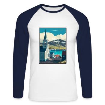 Husavik Iceland Vintage Travel Poster WPA Souvenir - Unisex Long Sleeve Baseball T-Shirt - white/navy - Front - Nik (191cm)