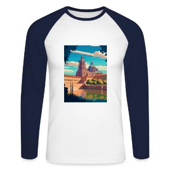 Salamanque Espagne Vintage voyage affiche WPA Souvenir - T-shirt baseball manches longues Homme - blanc/marine - Devant - Nik (191cm)