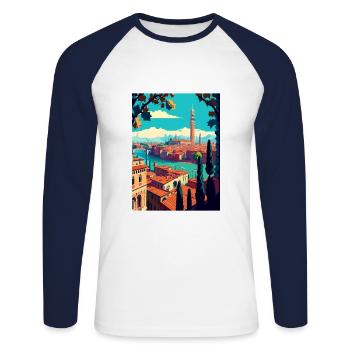 Vérone Italie Décoration Vintage Voyage Affiche WPA - T-shirt baseball manches longues Homme - blanc/marine - Devant - Nik (191cm)