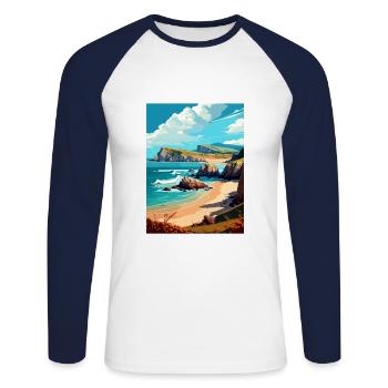 Cantabrie Espagne Vintage voyage affiche WPA Souvenir - T-shirt baseball manches longues Homme - blanc/marine - Devant - Nik (191cm)