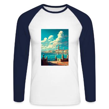 Cadix Espagne Vintage voyage affiche WPA Souvenir - T-shirt baseball manches longues Homme - blanc/marine - Devant - Nik (191cm)