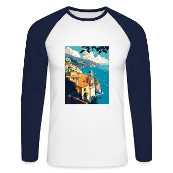 Amalfi Italie Vintage voyage affiche WPA Souvenir - T-shirt baseball manches longues Homme - blanc/marine - Devant - Nik (191cm)
