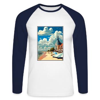 Rostock Germany Vintage Travel Poster WPA Souvenir - Unisex Long Sleeve Baseball T-Shirt - white/navy - Front - Nik (191cm)