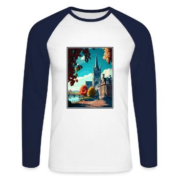 Bonn Allemagne Vintage voyage affiche WPA Souvenir - T-shirt baseball manches longues Homme - blanc/marine - Devant - Nik (191cm)