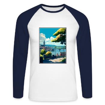Koblenz Germany Vintage Travel Poster WPA Souvenir - Unisex Long Sleeve Baseball T-Shirt - white/navy - Front - Nik (191cm)