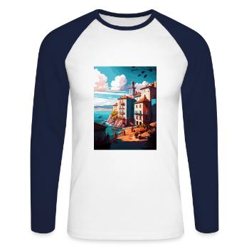 Santander Spanien Vintage Reiseposter WPA Souvenir - Unisex Baseballshirt langarm - Weiß/Navy - Vorne - Nik (191cm)