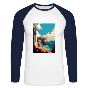 Galice Espagne Vintage voyage affiche WPA Souvenir - T-shirt baseball manches longues Homme - blanc/marine - Devant - Nik (191cm)
