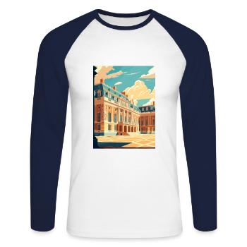 Versailles Palace West Decoration Travel Poster - Unisex Long Sleeve Baseball T-Shirt - white/navy - Front - Nik (191cm)