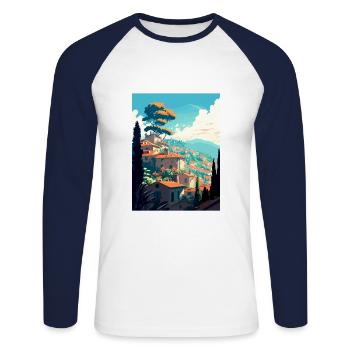 Grasse France Vintage voyage affiche WPA Souvenir - T-shirt baseball manches longues Homme - blanc/marine - Devant - Nik (191cm)