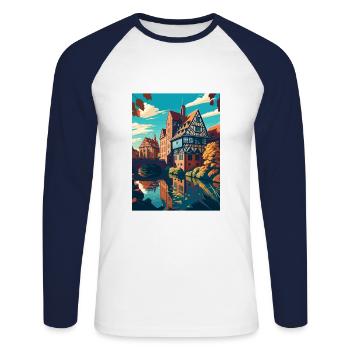 Nuremberg décoration Allemagne Vintage affiche de voyage - T-shirt baseball manches longues Homme - blanc/marine - Devant - Nik (191cm)