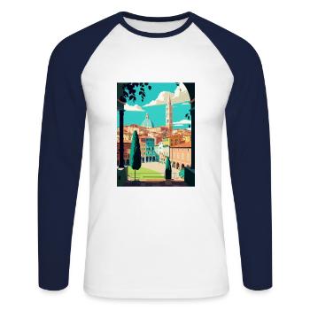 Siena Italien Dekoration Vintage Reiseposter WPA - Unisex Baseballshirt langarm - Weiß/Navy - Vorne - Nik (191cm)