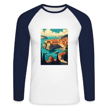 Dubrovnik Croatie Vintage voyage affiche Souvenir - T-shirt baseball manches longues Homme - blanc/marine - Devant - Nik (191cm)