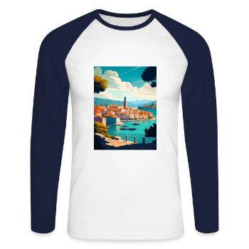 Korcula Croatie île Vintage voyage affiche WPA - T-shirt baseball manches longues Homme - blanc/marine - Devant - Nik (191cm)