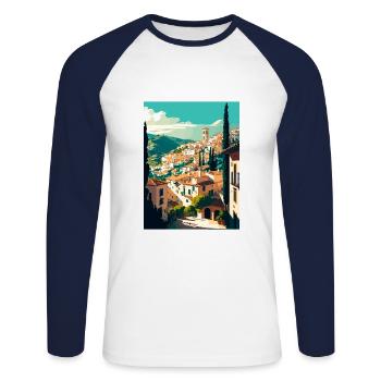 Grenade Espagne Vintage voyage affiche WPA Souvenir - T-shirt baseball manches longues Homme - blanc/marine - Devant - Nik (191cm)