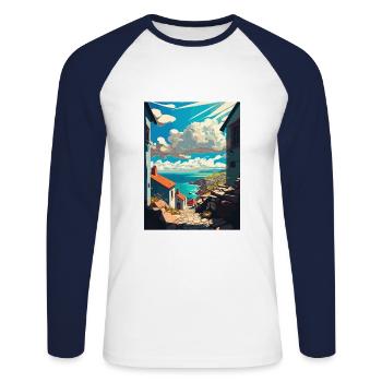 Galice Espagne Vintage voyage affiche WPA Souvenir - T-shirt baseball manches longues Homme - blanc/marine - Devant - Nik (191cm)