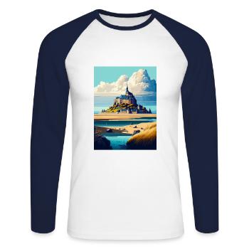 Mont Saint Michel France Vintage Travel Poster WPA - Unisex Long Sleeve Baseball T-Shirt - white/navy - Front - Nik (191cm)