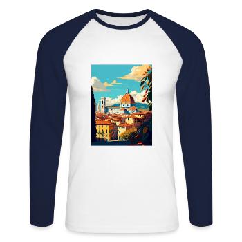 Florence Italy Decoration Vintage Travel Poster - Unisex Long Sleeve Baseball T-Shirt - white/navy - Front - Nik (191cm)